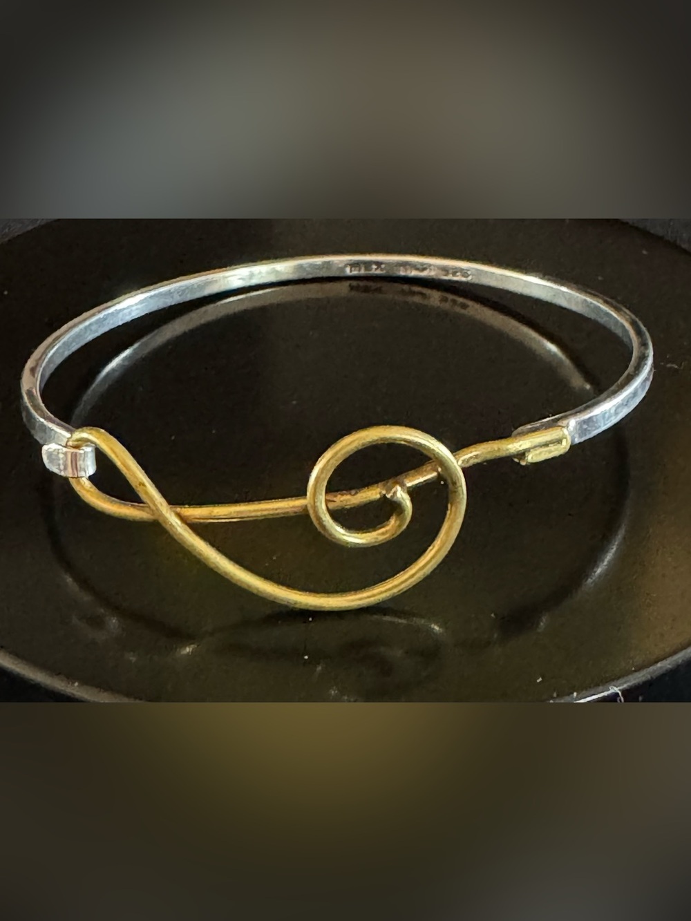 Sterling Silver Two-Tone Treble Clef Bangle Bracelet